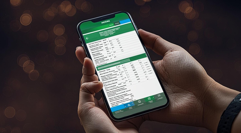 Person placing a sports bet on a smartphone in Nigeria with football match odds displayed on screen